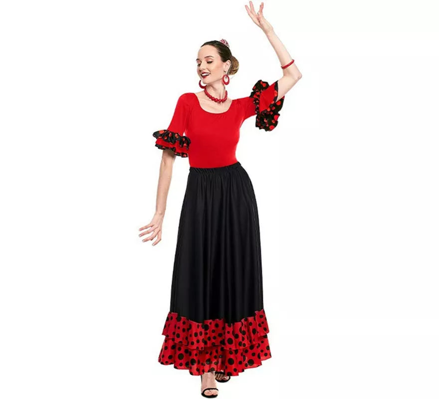 Translation missing: de.Body o maillot Sevillana con Volante Lunar rojo para mujer