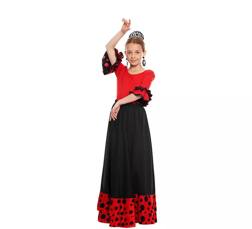 Body o maillot Sevillana con Volante Lunar rojo para niña