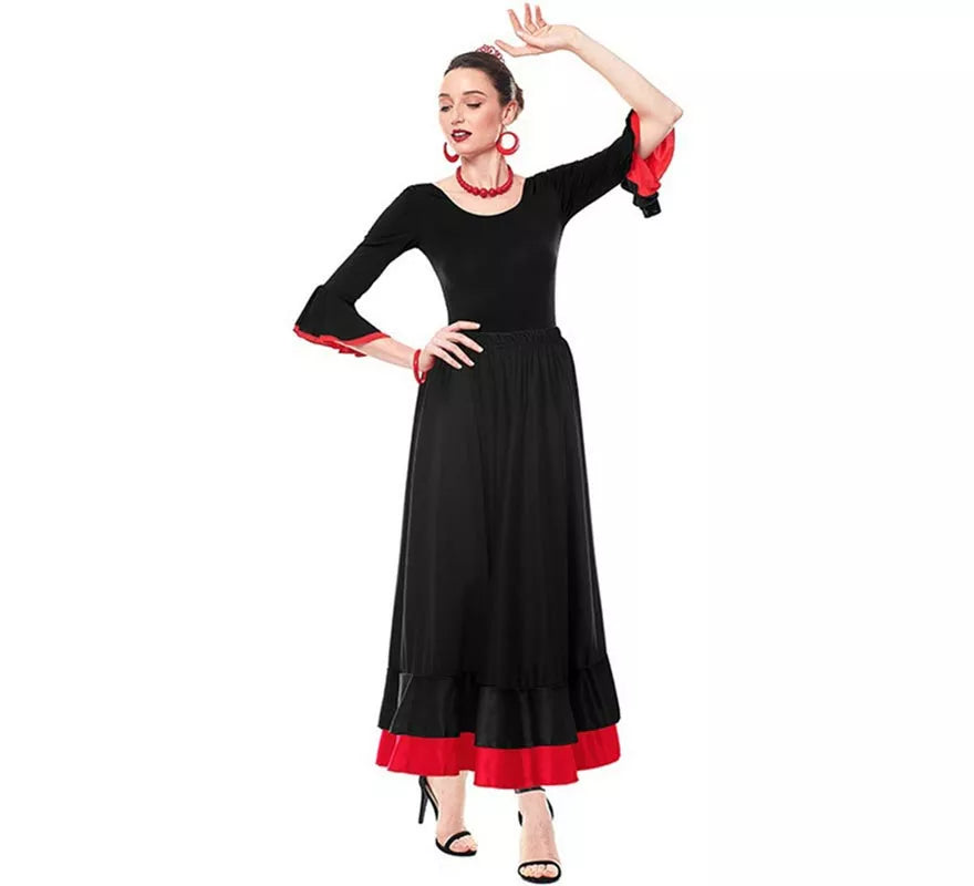 Translation missing: de.Body o maillot Sevillana con Volante negro y rojo para mujer