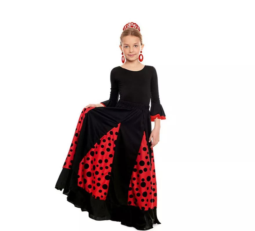 Translation missing: de.Body o maillot Sevillana con Volante negro y rojo para niña