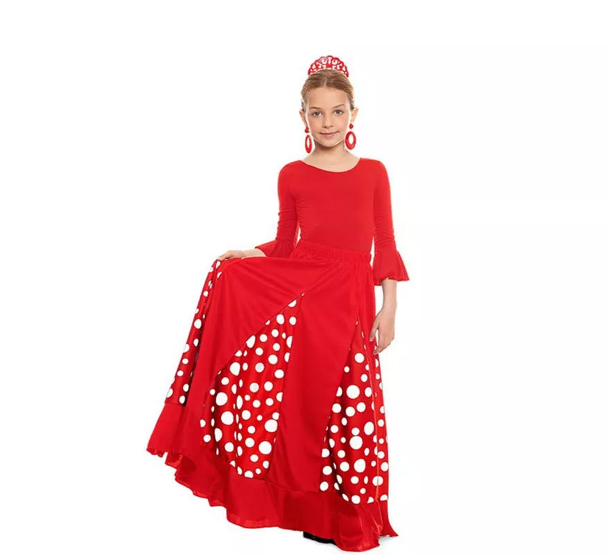 Translation missing: de.Body o maillot Sevillana Licra con Volante rojo para niña