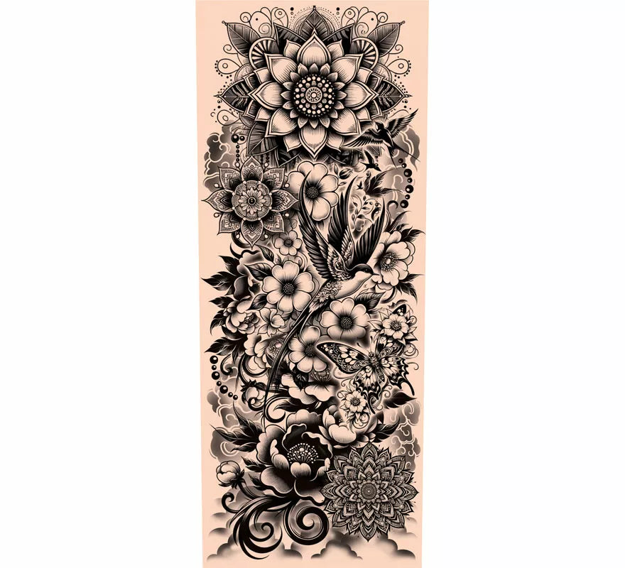 Manga de Tatuaje floral blanco y negro adulto