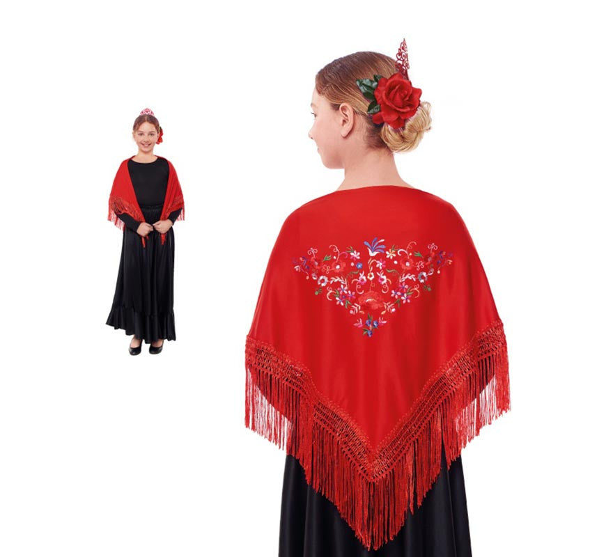 Translation missing: de.Mantón Bordado pequeño rojo de 120x45 cm