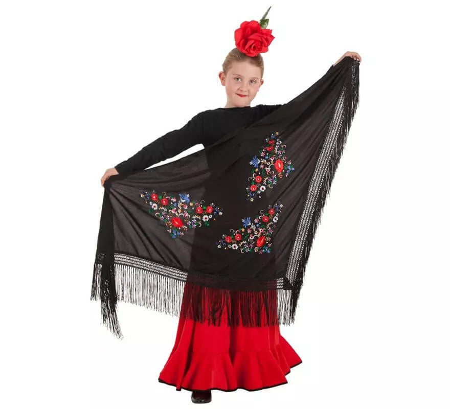 Translation missing: de.Mantón de Sevillana Negro de 160 X 85 cm