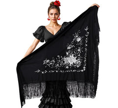 Besticktes schwarzes Tuch 200x95 cm in verschiedenen Farben