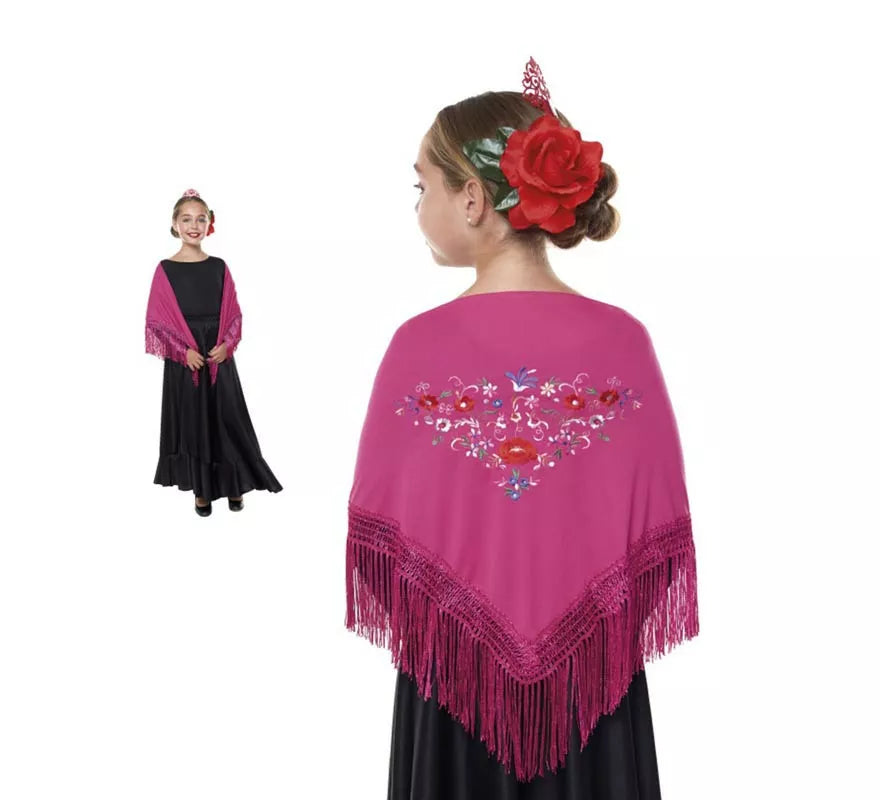 Mantón Sevillana o Chulapa bordado de 120x45 cm para niña en varios colores