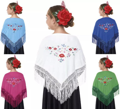 Mantón Sevillana o Chulapa bordado de 120x45 cm para niña en varios colores