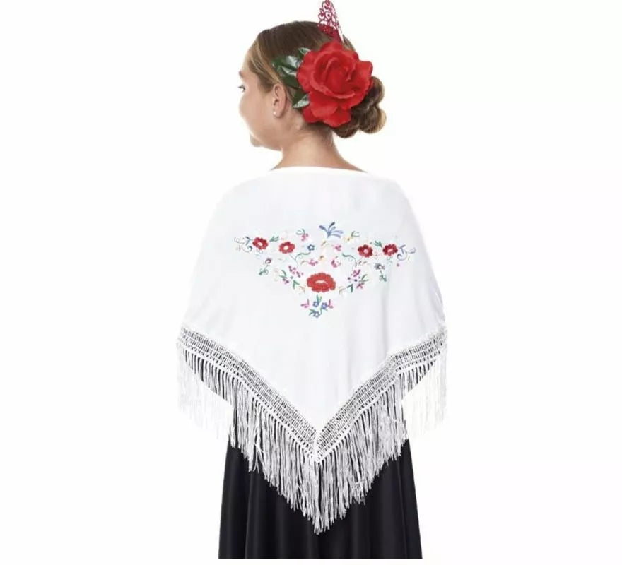 Mantón Sevillana o Chulapa bordado de 120x45 cm para niña en varios colores