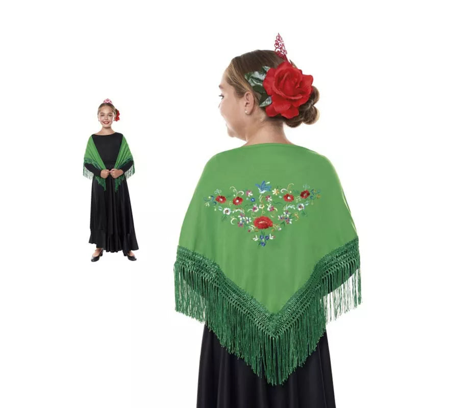 Mantón Sevillana o Chulapa bordado de 120x45 cm para niña en varios colores