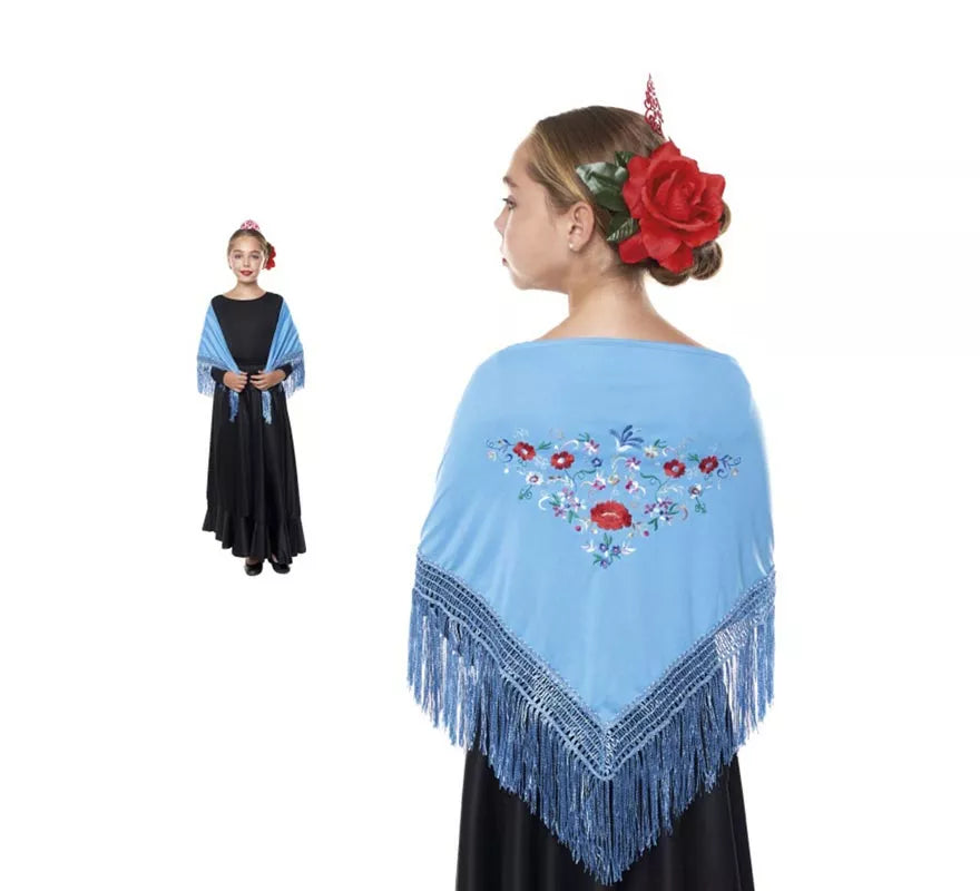 Mantón Sevillana o Chulapa bordado de 120x45 cm para niña en varios colores