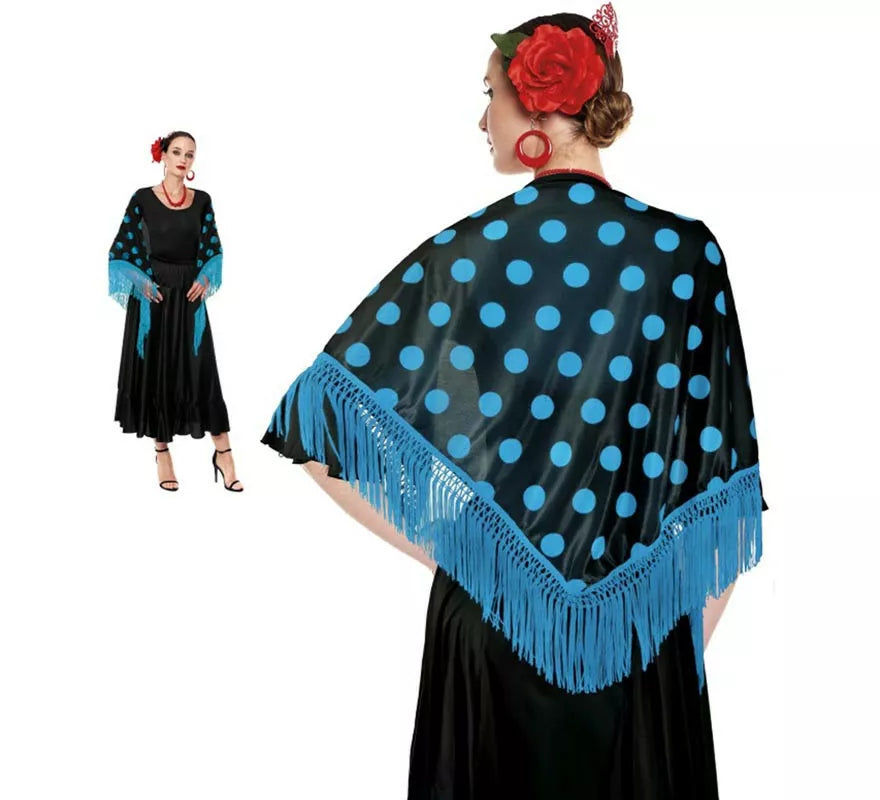 Translation missing: de.Mantón Sevillana o Chulapa de 150x60 cm negro y lunares en varios colores
