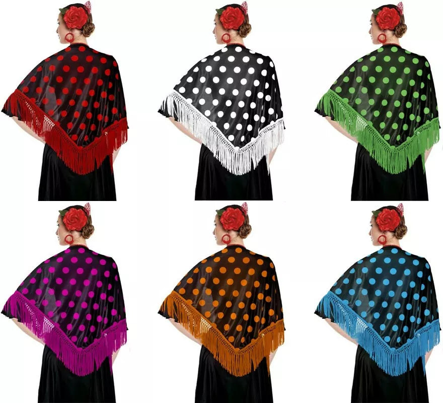 Translation missing: de.Mantón Sevillana o Chulapa de 150x60 cm negro y lunares en varios colores