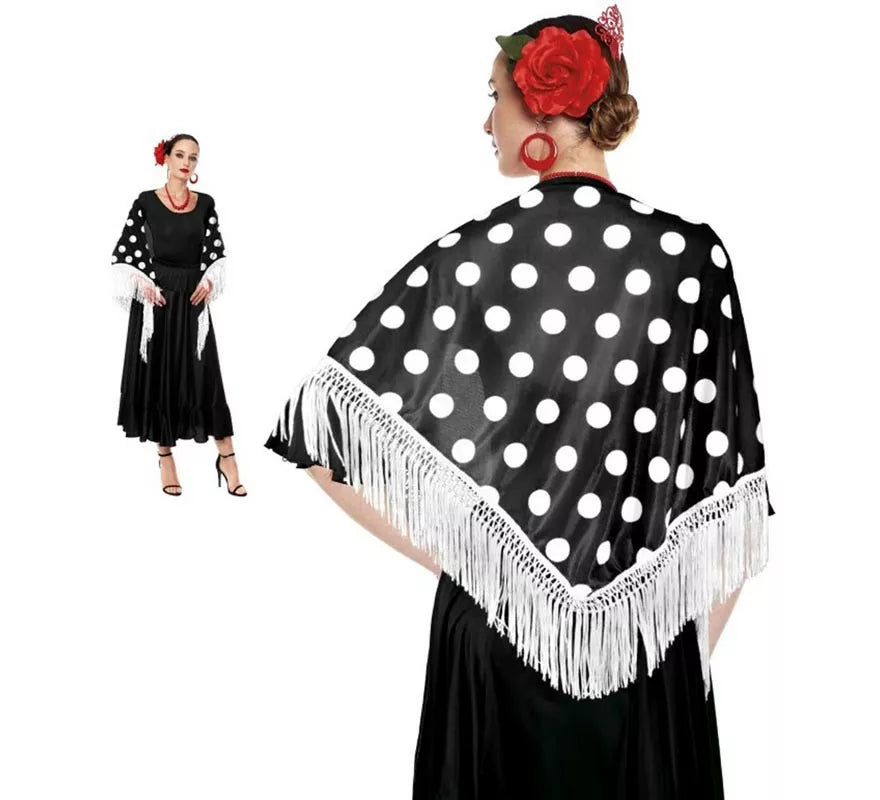 Translation missing: de.Mantón Sevillana o Chulapa de 150x60 cm negro y lunares en varios colores