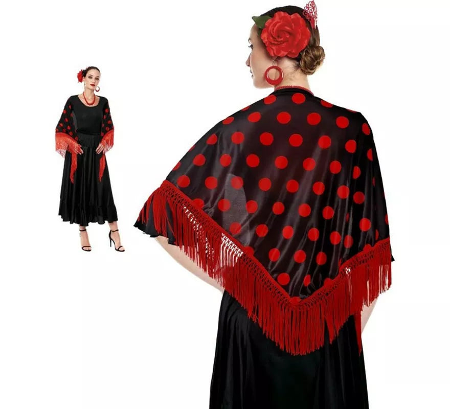 Translation missing: de.Mantón Sevillana o Chulapa de 150x60 cm negro y lunares en varios colores