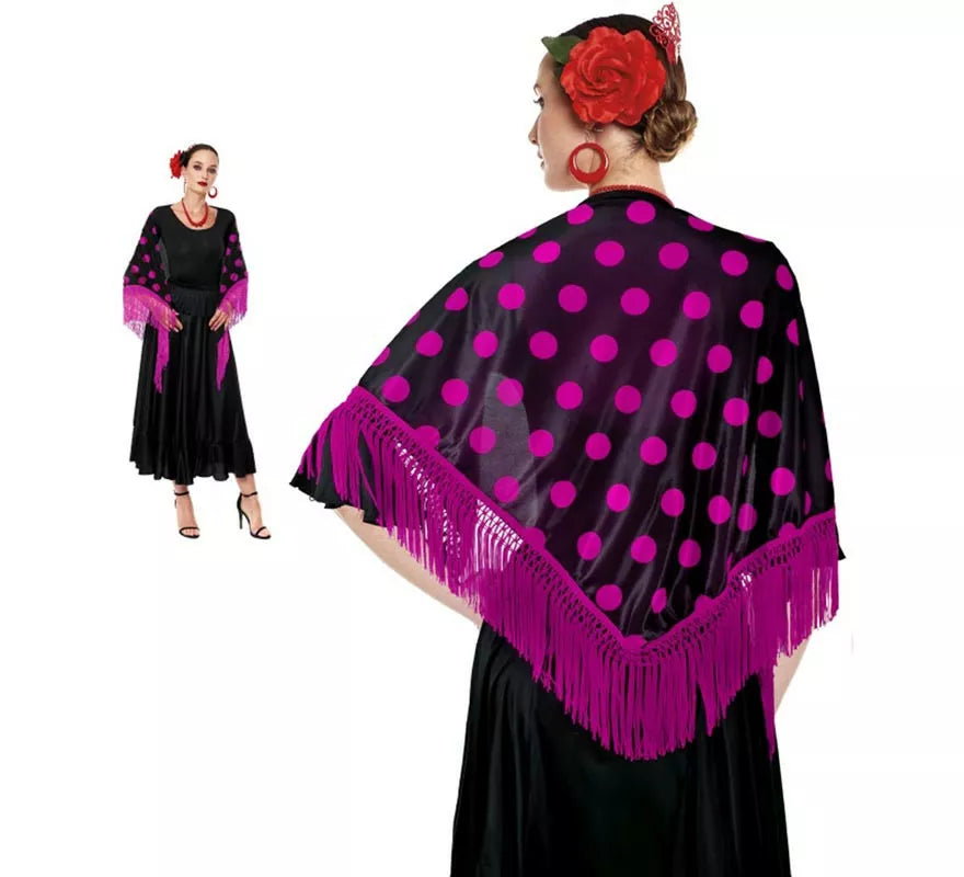 Translation missing: de.Mantón Sevillana o Chulapa de 150x60 cm negro y lunares en varios colores