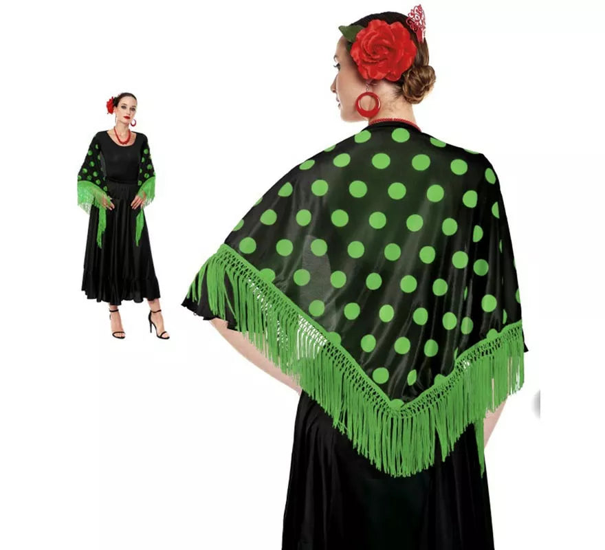 Translation missing: de.Mantón Sevillana o Chulapa de 150x60 cm negro y lunares en varios colores