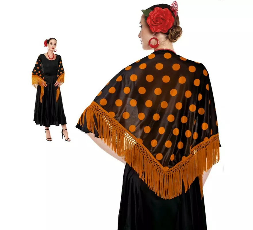 Translation missing: de.Mantón Sevillana o Chulapa de 150x60 cm negro y lunares en varios colores
