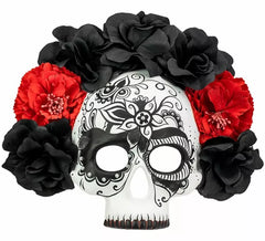 Tag der Toten Totenkopfmaske mit schwarzen und roten Rosen