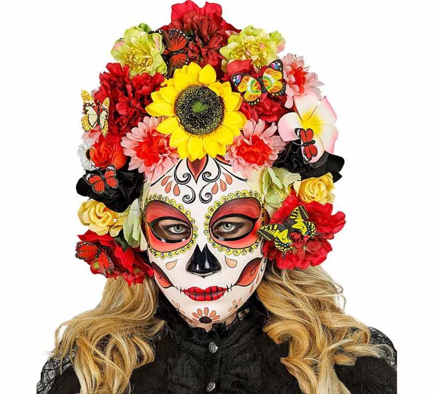 Translation missing: de.Máscara Catrina Día de Los Muertos con Flores