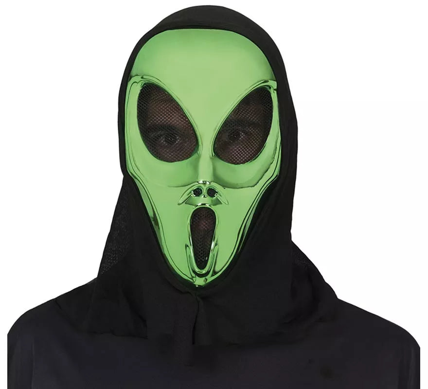 Máscara de Alienígena verde con Capucha