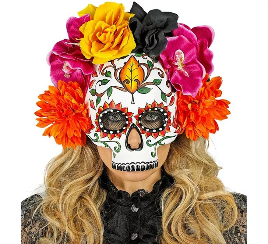 Translation missing: de.Máscara de Calavera Día de Los Muertos con Flores de Colores