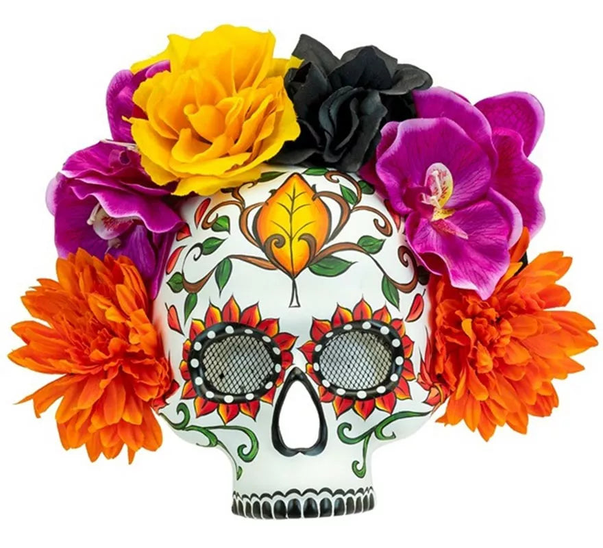 Translation missing: de.Máscara de Calavera Día de Los Muertos con Flores de Colores