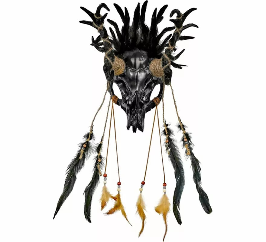 Translation missing: de.Máscara de Chamán Calavera negra con Plumas