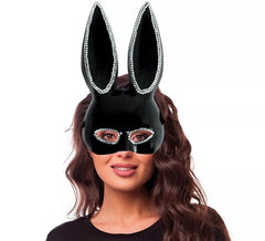 Glänzende schwarze Hasenmaske aus Kunststoff für Erwachsene