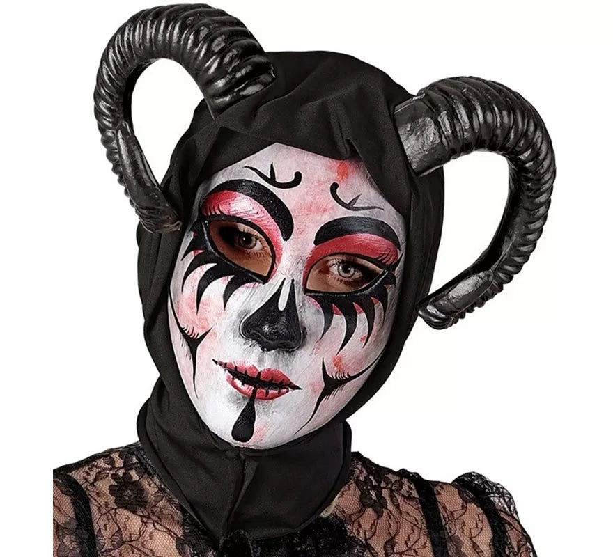 Máscara de Demonio Mujer con Capucha Comedia de Arte