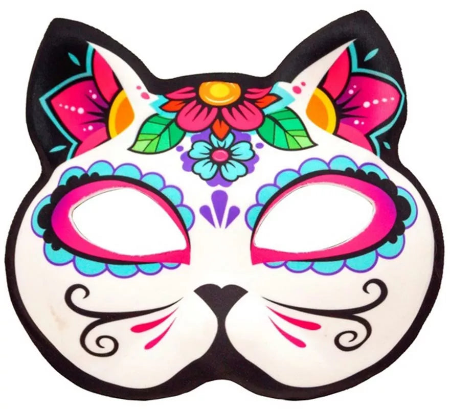 Translation missing: de.Máscara de Gato Catrina Día de Los Muertos sin Barbilla