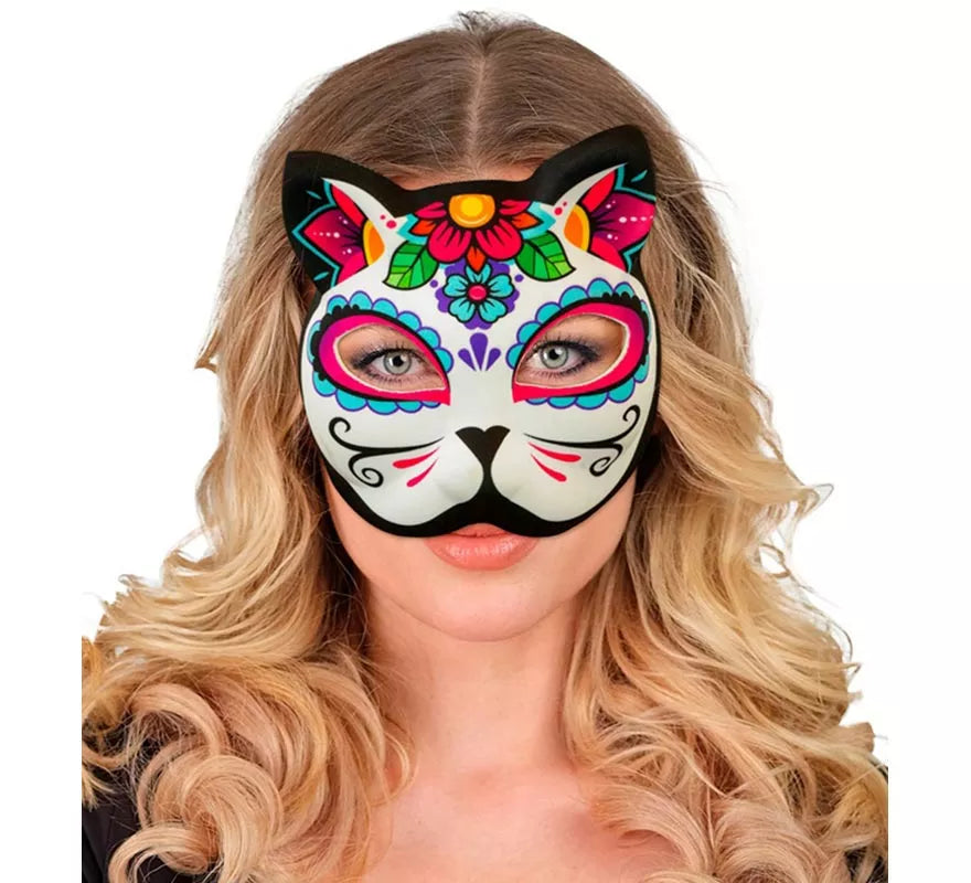 Translation missing: de.Máscara de Gato Catrina Día de Los Muertos sin Barbilla