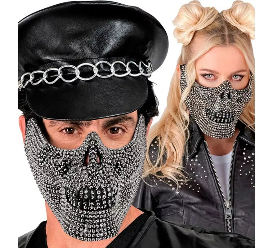 Máscara de Media Cara de Calavera con Strass