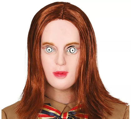 Máscara de Muñeca Psicópata Megan de Látex con Pelo