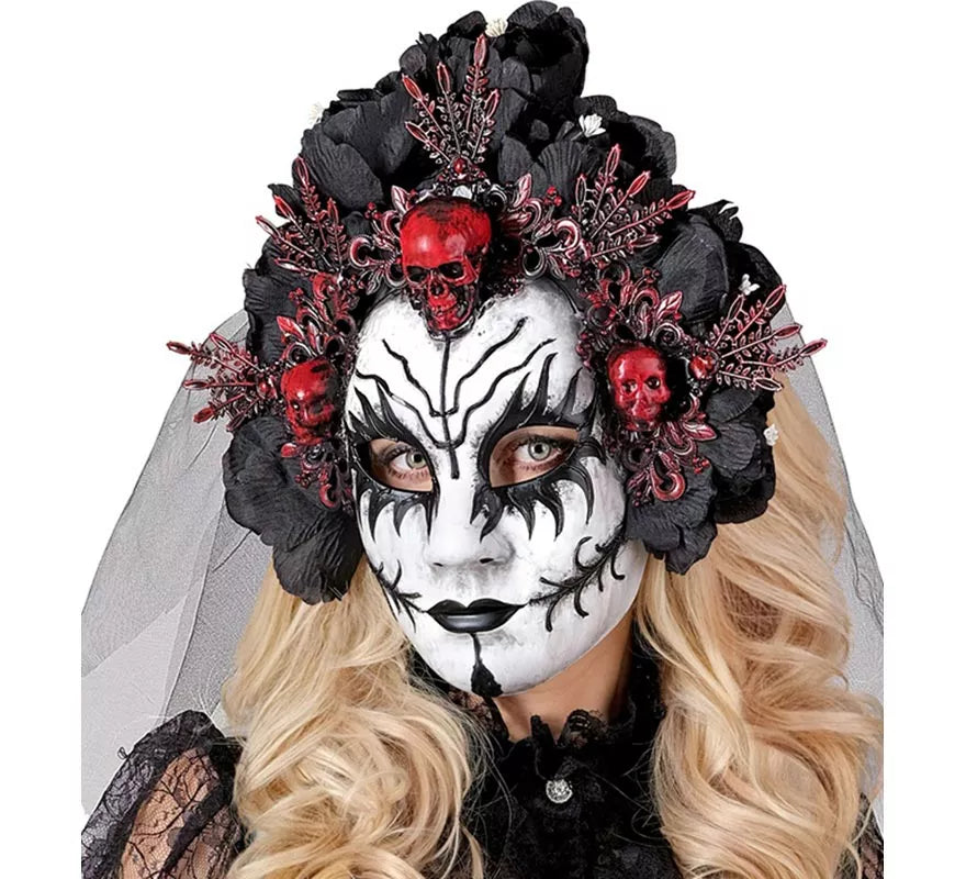Translation missing: de.Máscara de Reina de La Muerte con Rosas negras y Velo