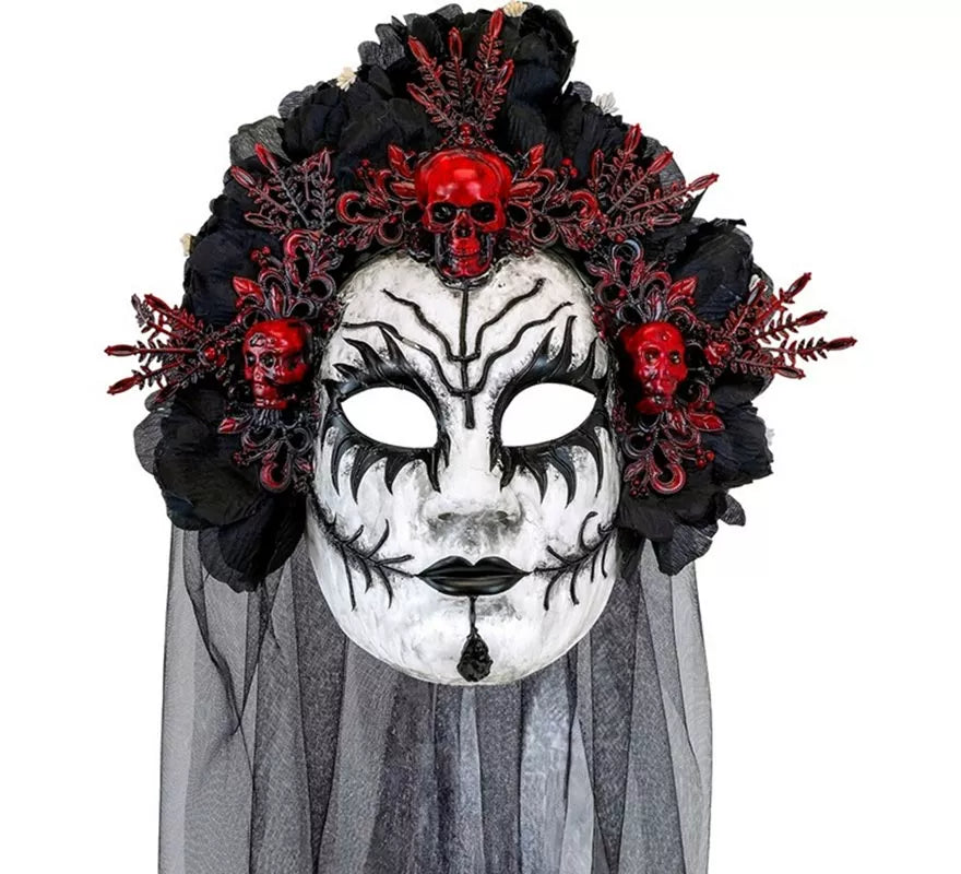 Translation missing: de.Máscara de Reina de La Muerte con Rosas negras y Velo