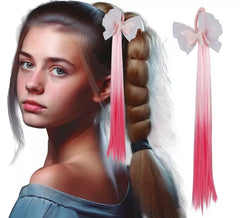 Pinkfarbene Haarverlängerung mit einer 40 cm langen Schleife