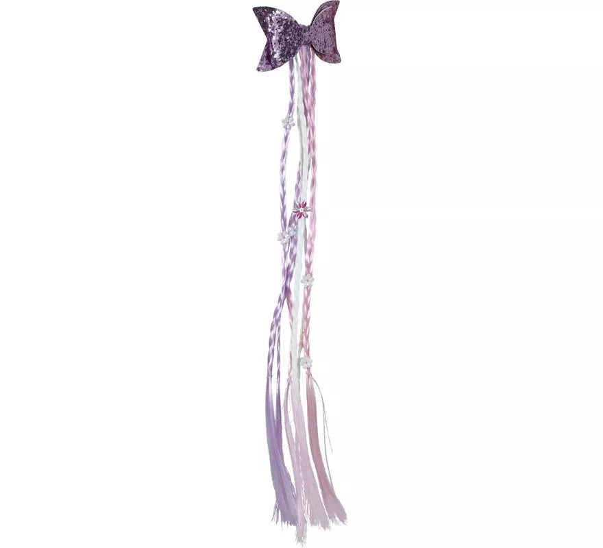 Mechón Trencitas lila y rosa con Lazo de 30 cm