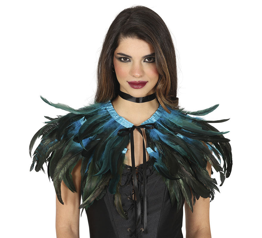 Media Capa de Plumas azul y negro adulto