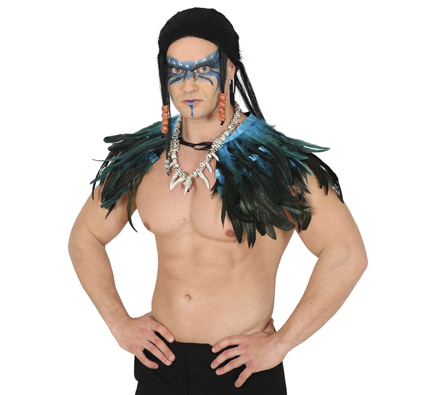 Media Capa de Plumas azul y negro adulto