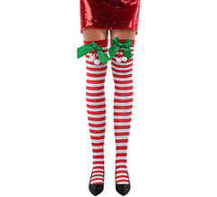 Rot gestreifte Weihnachtsstrumpfhose mit Schleife für Erwachsene