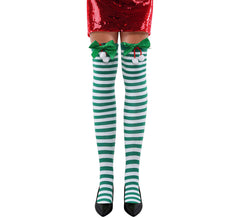 Grün gestreifte Strumpfhose mit Weihnachtsschleife für Erwachsene