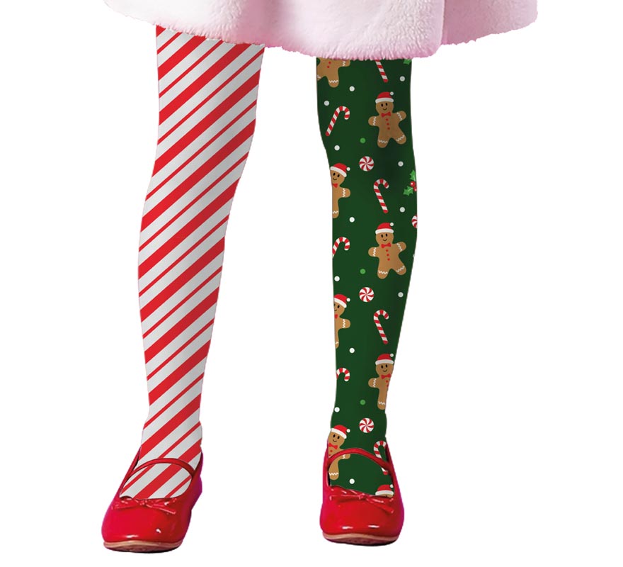Translation missing: de.Medias Navideñas doble estampado rayas y galleta infantiles