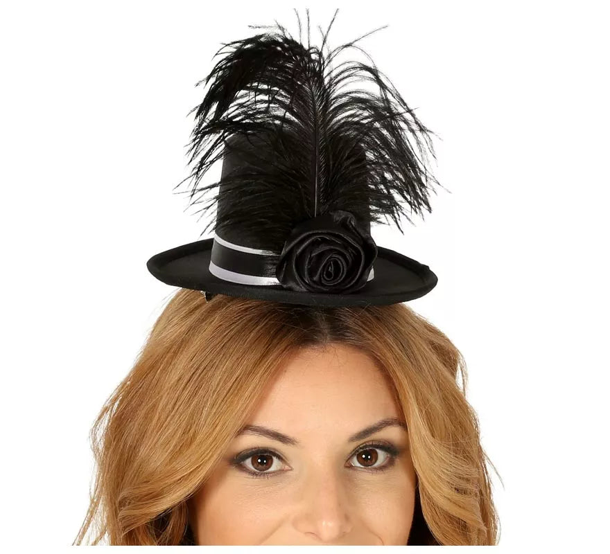 Mini Chistera Negra con Plumas