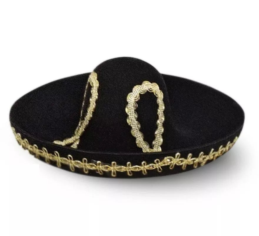 Mini Sombrero Mexicana negro y dorado adulto