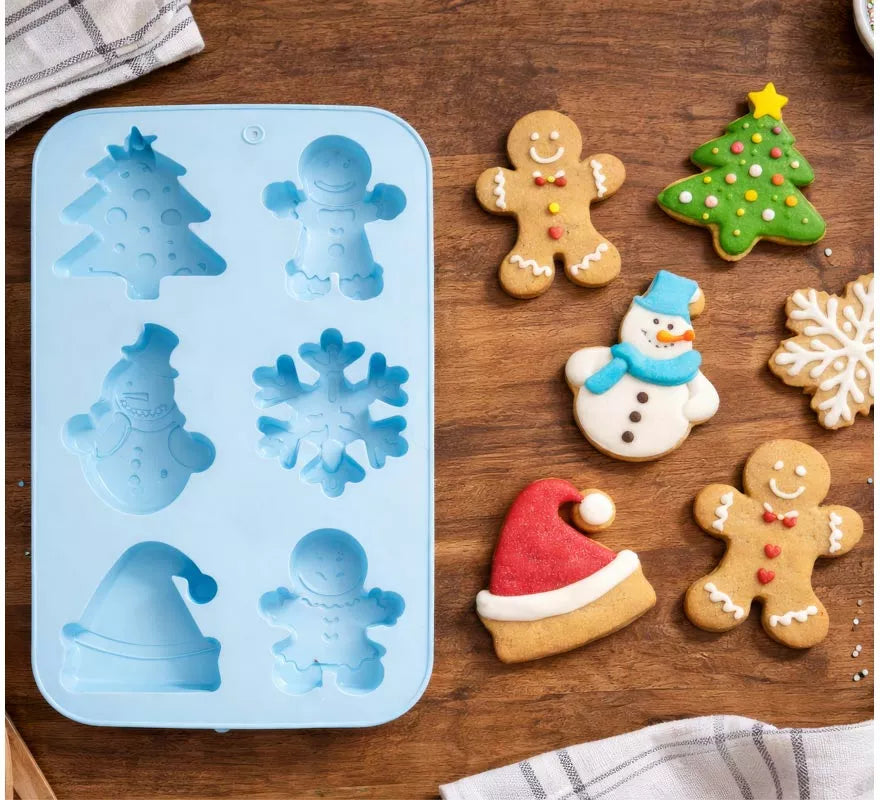 Translation missing: de.Molde de Silicona azul para 6 Galletas Navideñas de 16x25 cm