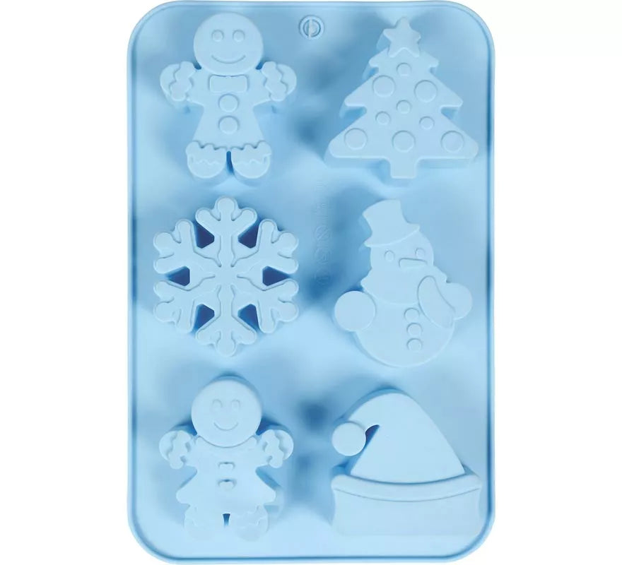 Molde de Silicona azul para 6 Galletas Navideñas de 16x25 cm