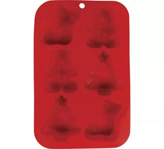Rote Silikonform für 6 Weihnachtsplätzchen von 16x25 cm