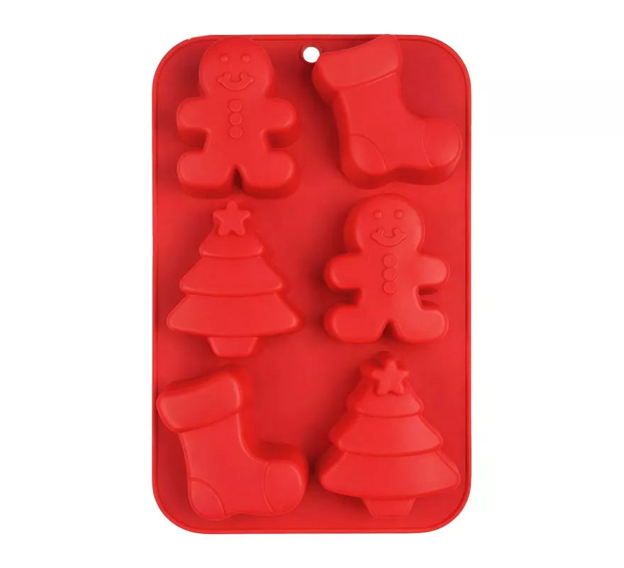 Translation missing: de.Molde de Silicona rojo para 6 Galletas Navideñas de 16x25 cm
