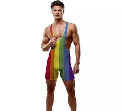 Regenbogenfarbener Hosenträger-Overall für Herren