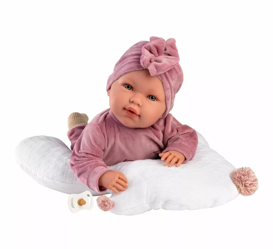 Translation missing: de.Muñeca Abril Llorona de 42 cm con Chichonera y Conjunto